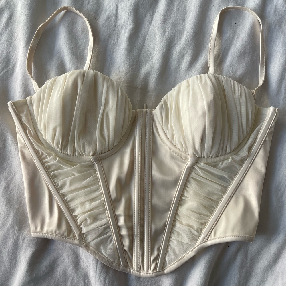 LEAU REVERE RUCHED BUSTIER CORSET TOP - IVORY - SMALL